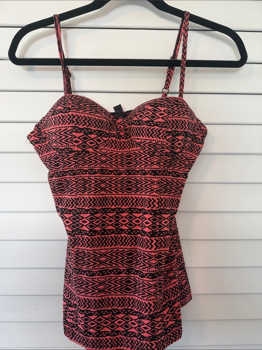 Material Girl Coral and Black Aztec Bustier Tank